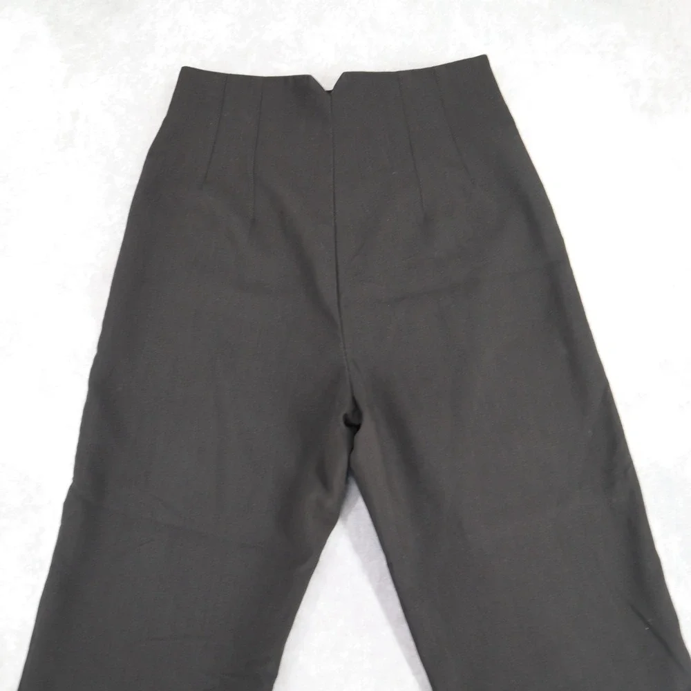 ZARA Pants Straight Leg Trouser Black High Waisted Seam Front Size M